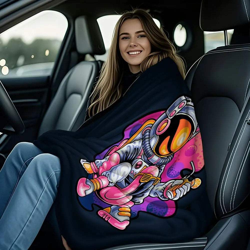 Astronaut with Pink Flamingo Floaty Multipurpose Throw Blanket