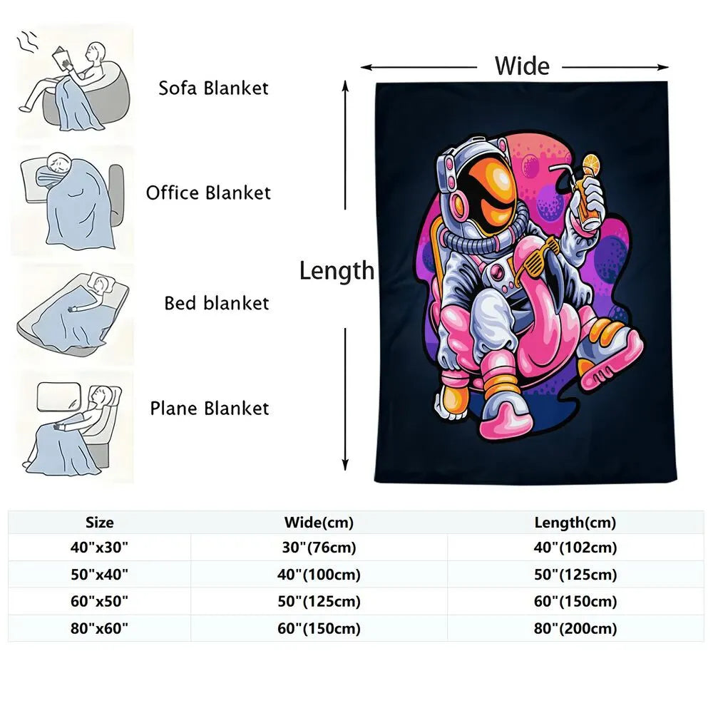 Astronaut with Pink Flamingo Floaty Multipurpose Throw Blanket