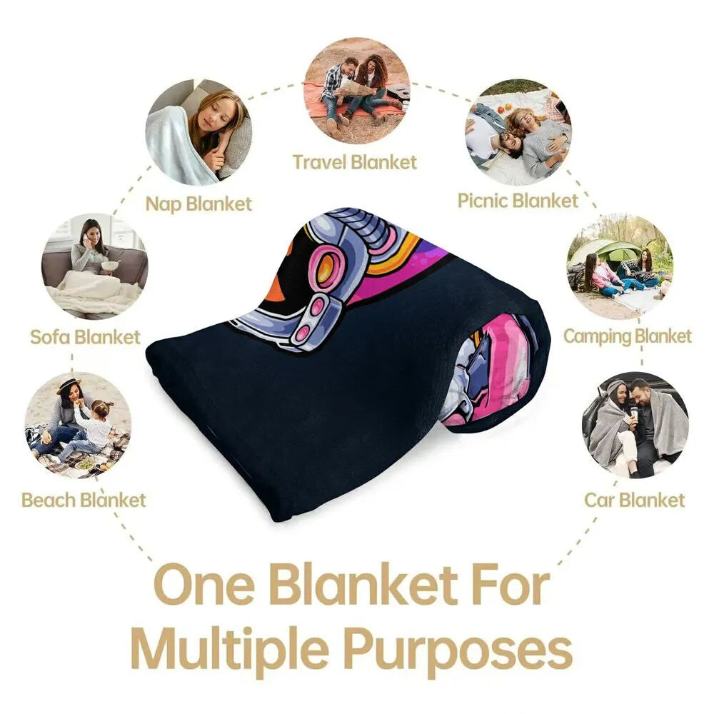 Astronaut with Pink Flamingo Floaty Multipurpose Throw Blanket