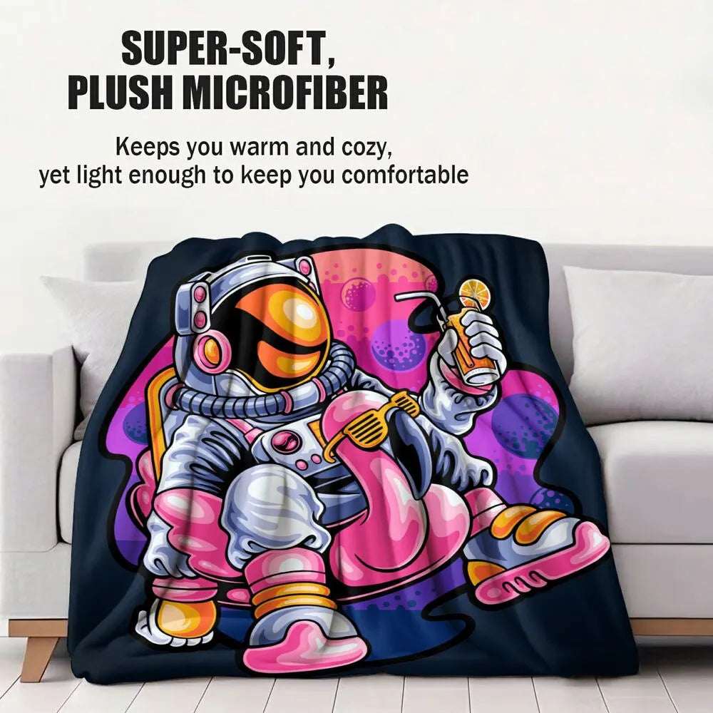 Astronaut with Pink Flamingo Floaty Multipurpose Throw Blanket