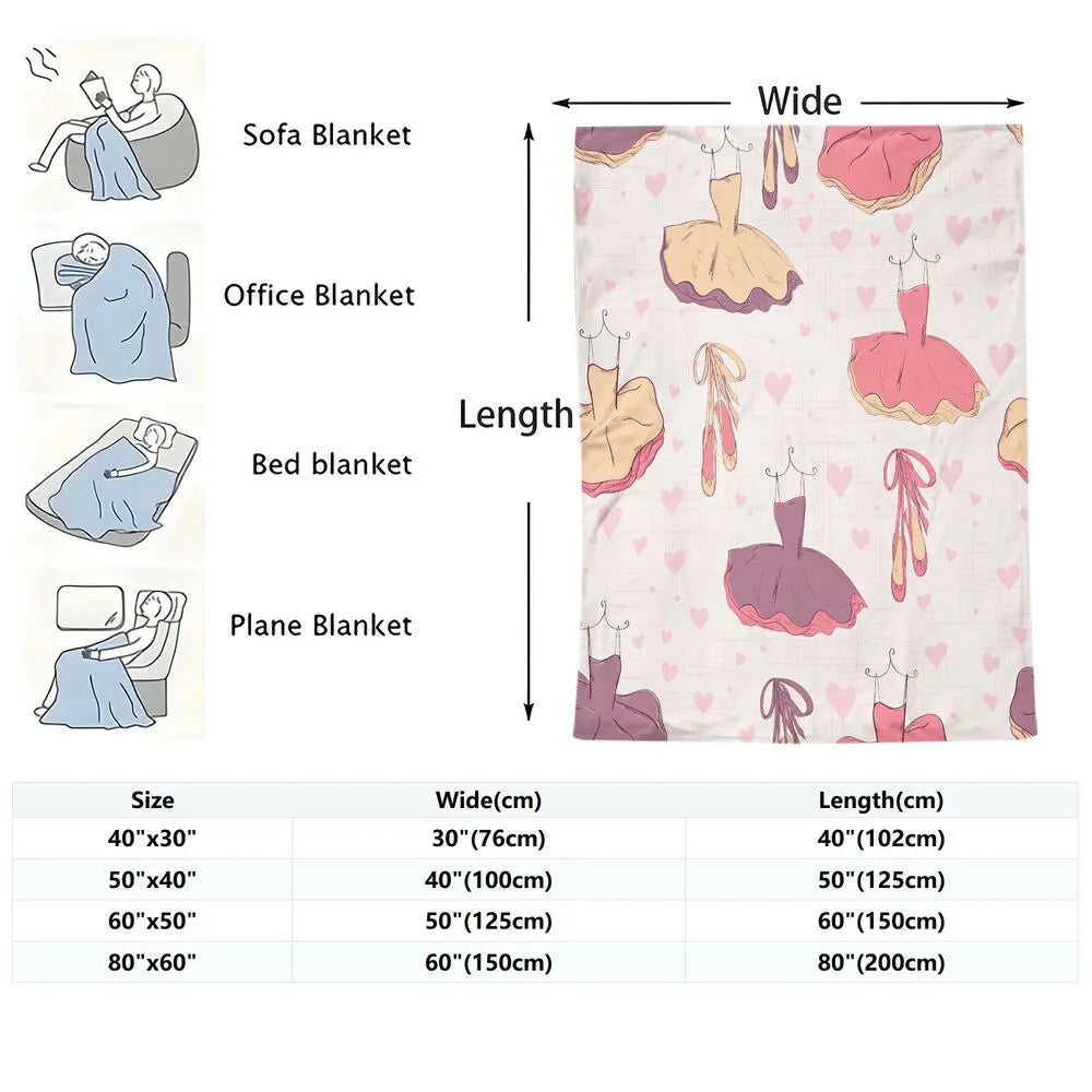 Ballet Dresses and Pointe Shoes Pattern Multipurpose Throw Blanket
