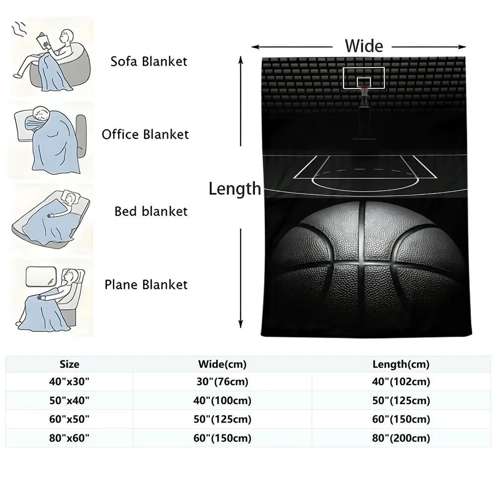 Basketball Court & Ball Multipurpose Throw Blanket