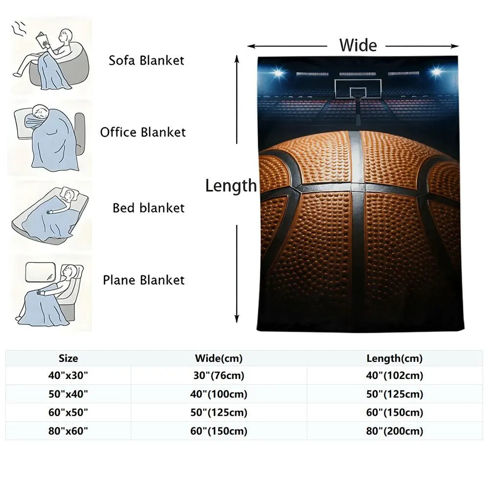 Basketball Court & Ball Multipurpose Throw Blanket