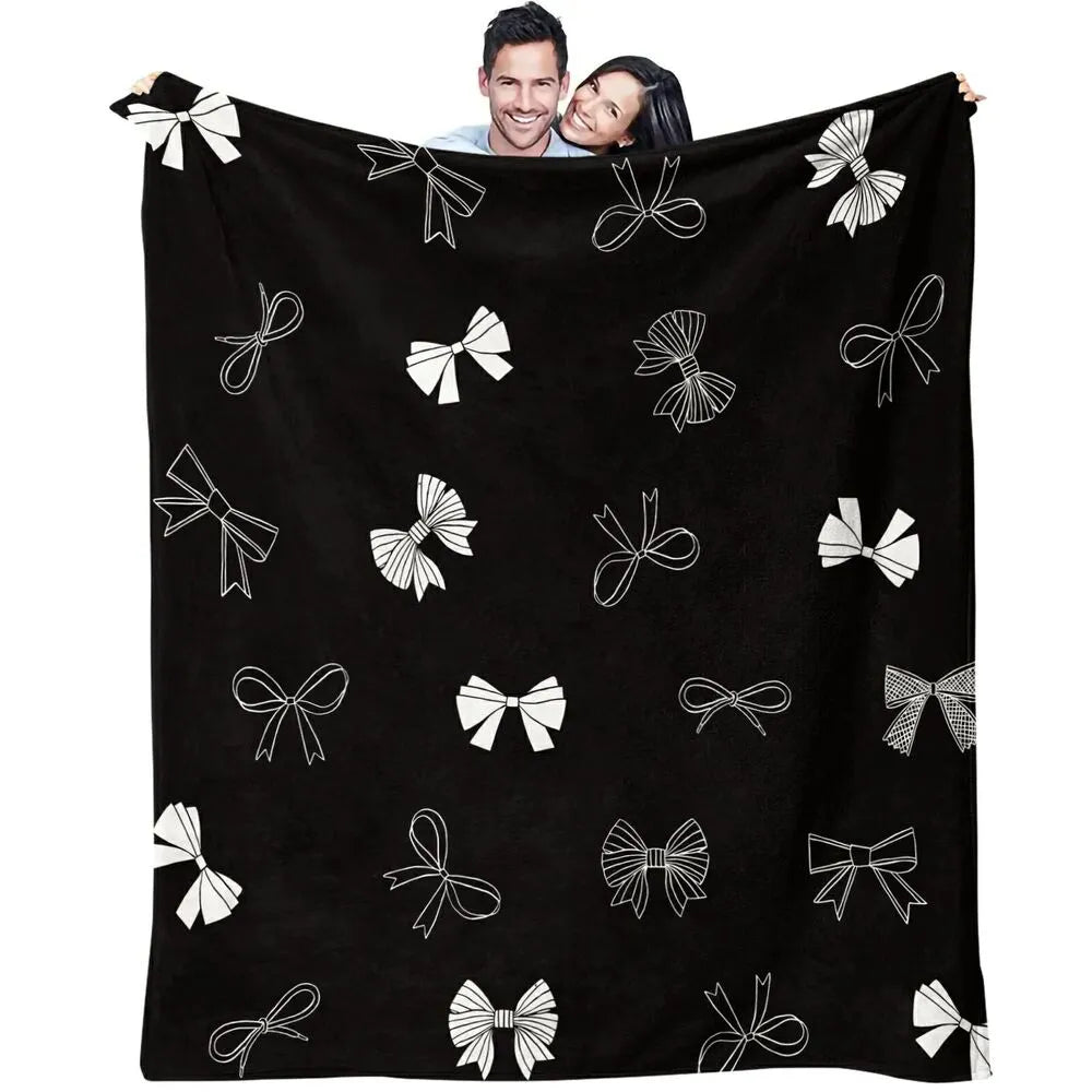 Black & White Bow Pattern Multipurpose Throw Blanket