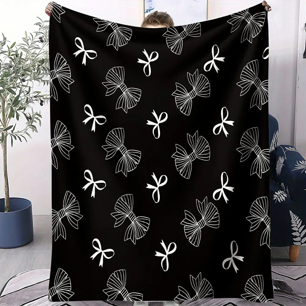 Black & White Bow Pattern Multipurpose Throw Blanket