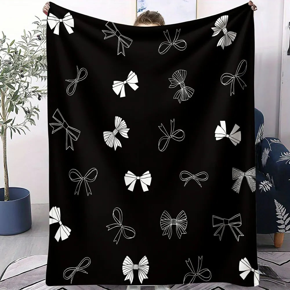 Black & White Bow Pattern Multipurpose Throw Blanket