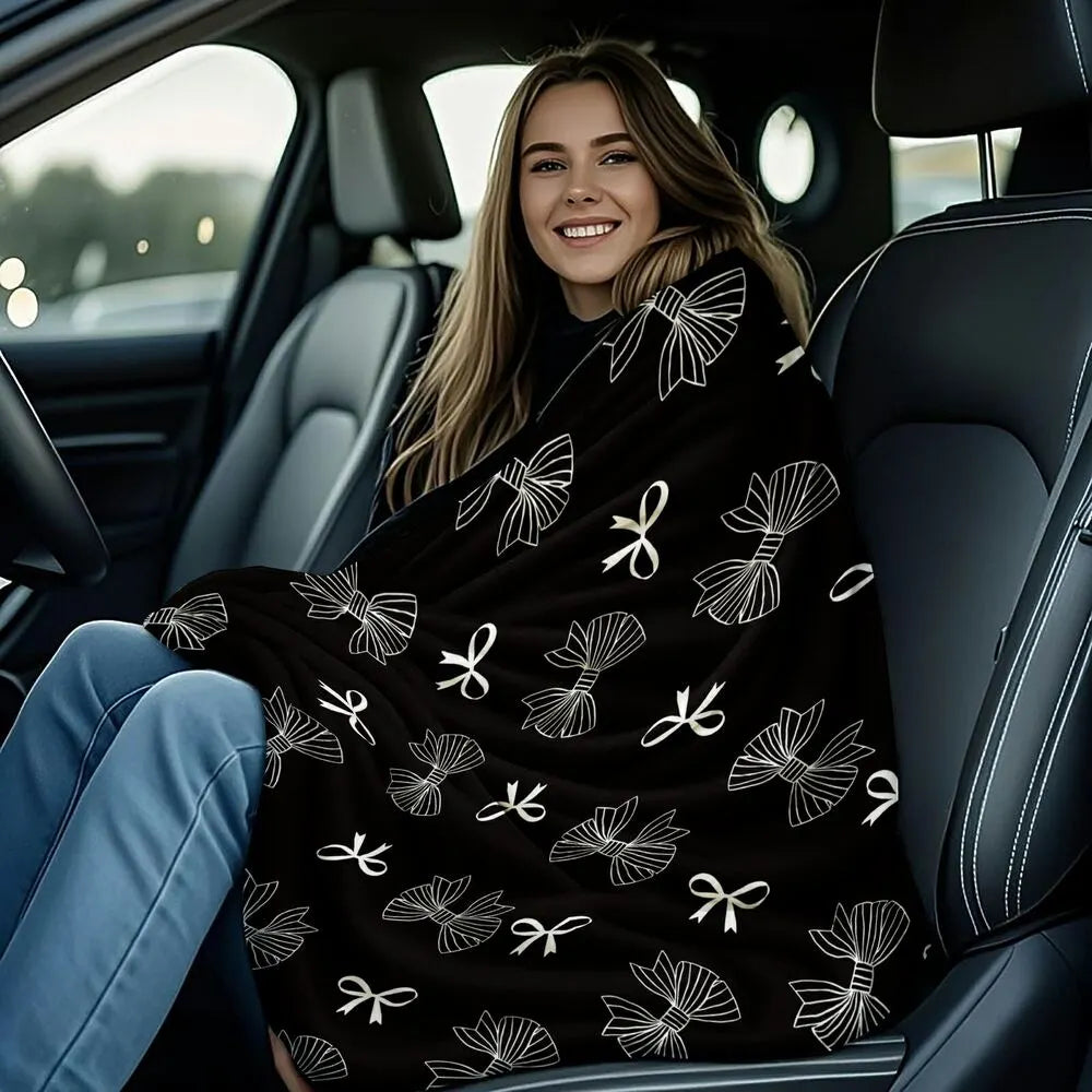 Black & White Bow Pattern Multipurpose Throw Blanket