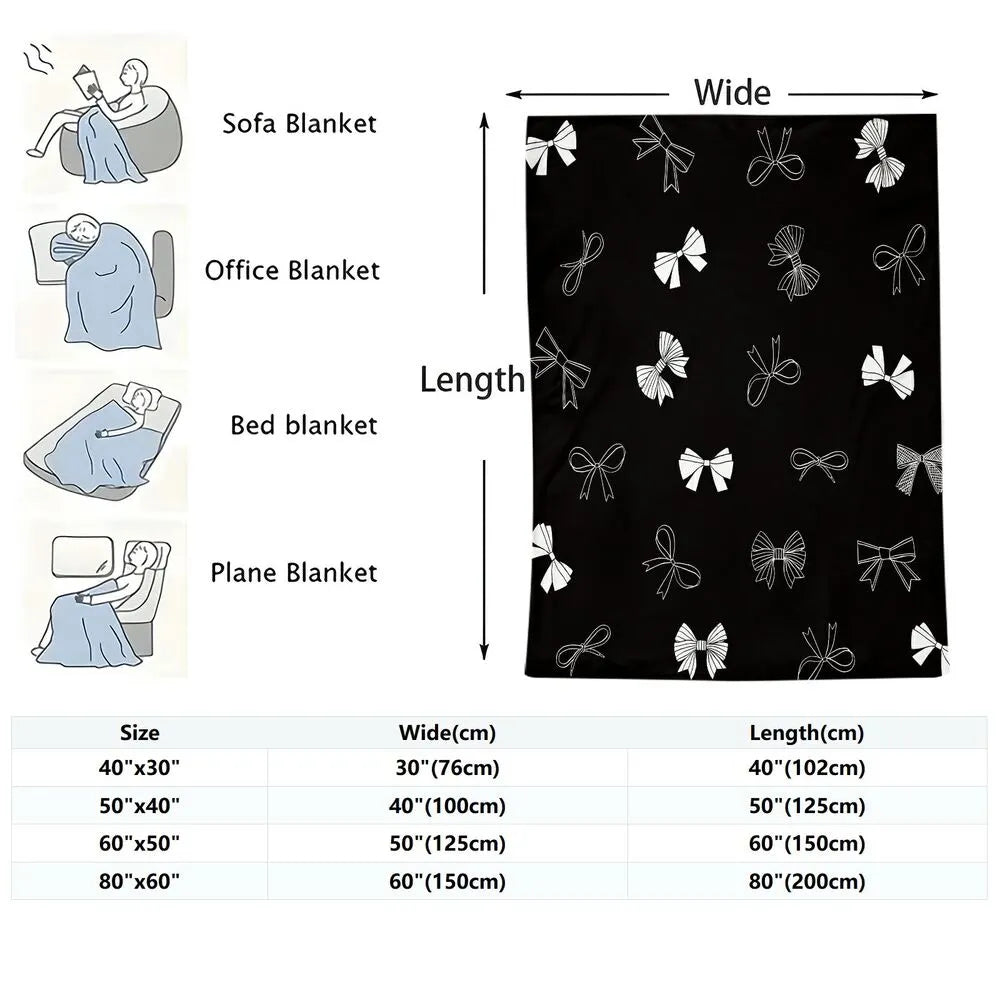 Black & White Bow Pattern Multipurpose Throw Blanket