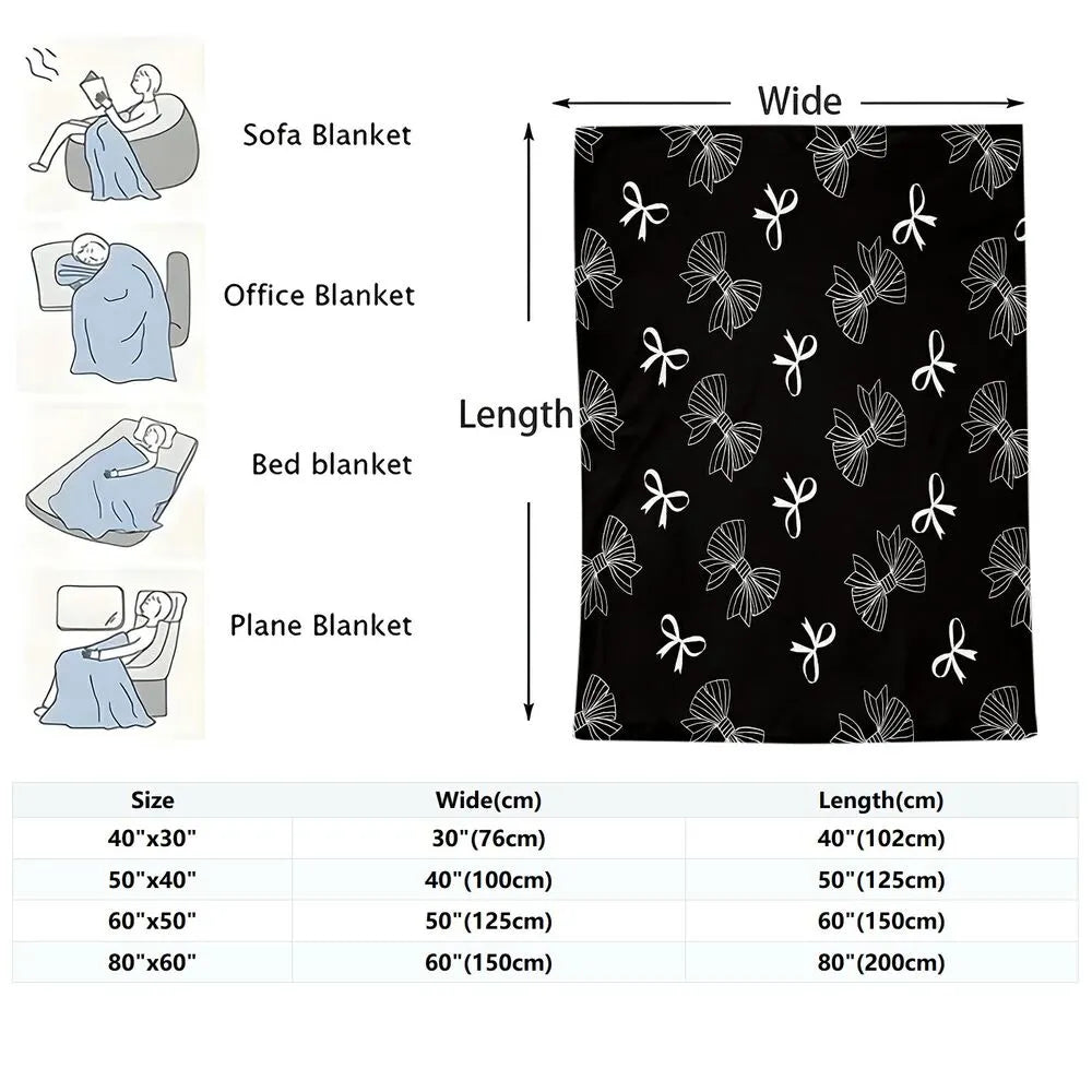 Black & White Bow Pattern Multipurpose Throw Blanket