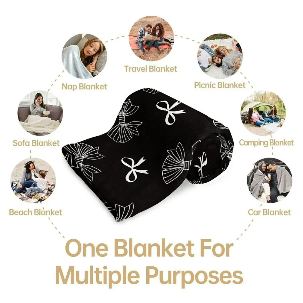 Black & White Bow Pattern Multipurpose Throw Blanket