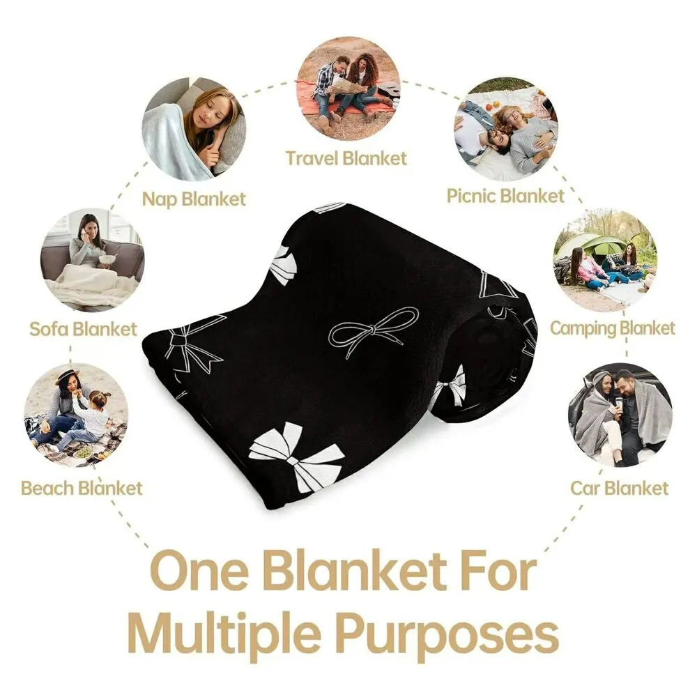 Black & White Bow Pattern Multipurpose Throw Blanket