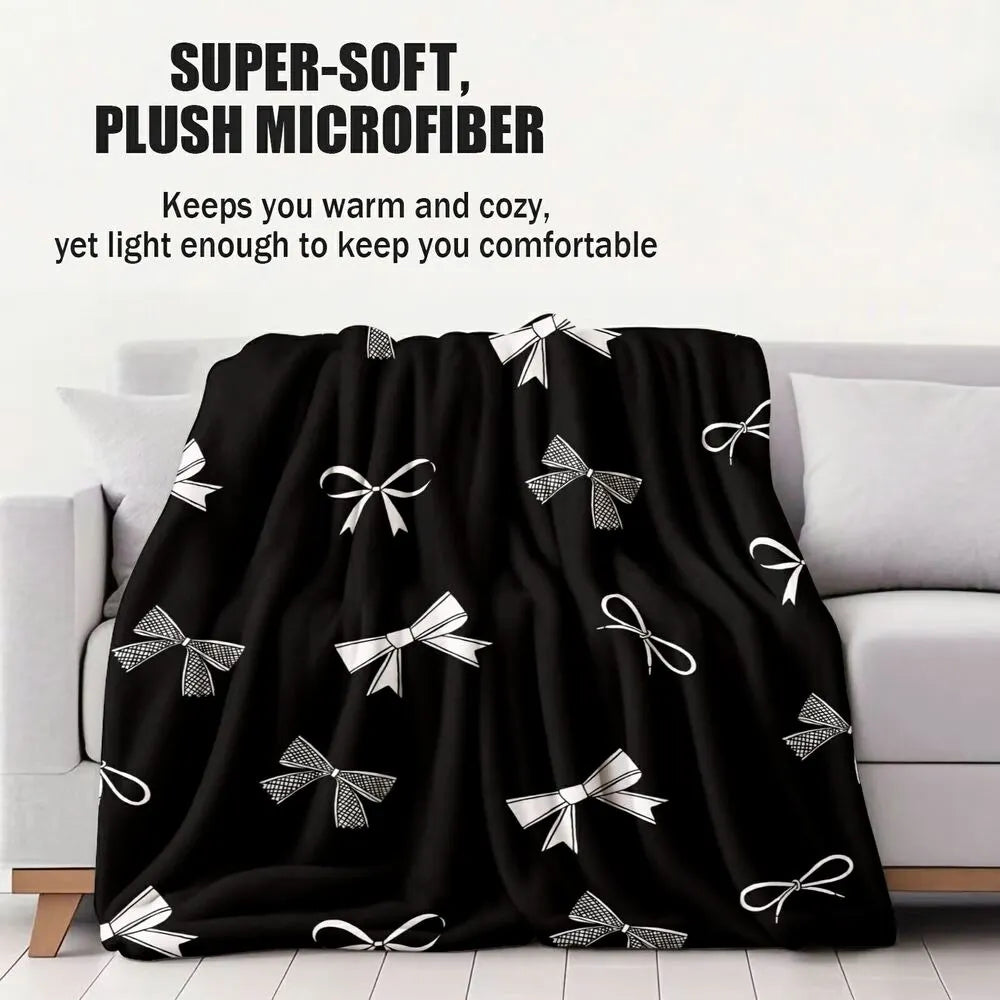 Black & White Bow Pattern Multipurpose Throw Blanket