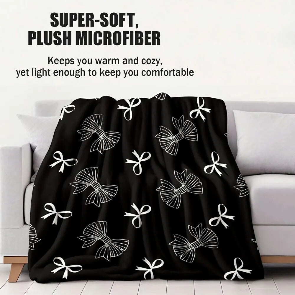 Black & White Bow Pattern Multipurpose Throw Blanket