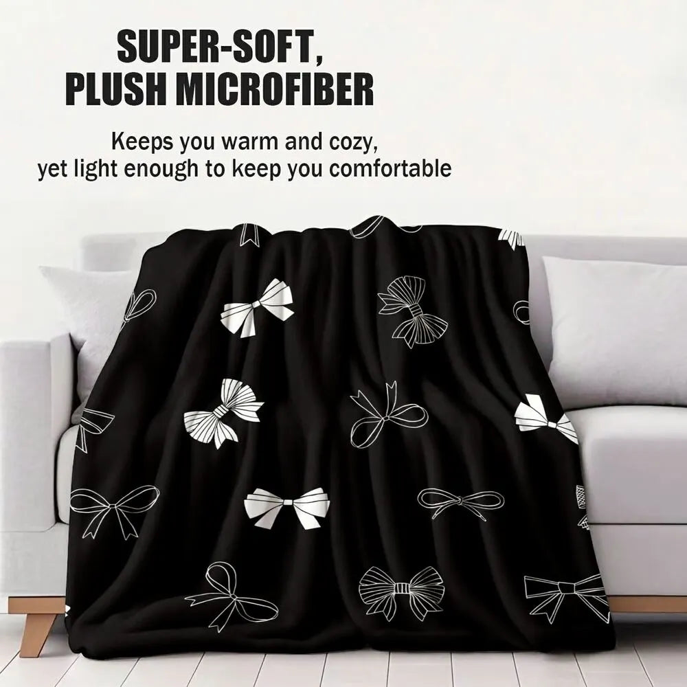 Black & White Bow Pattern Multipurpose Throw Blanket