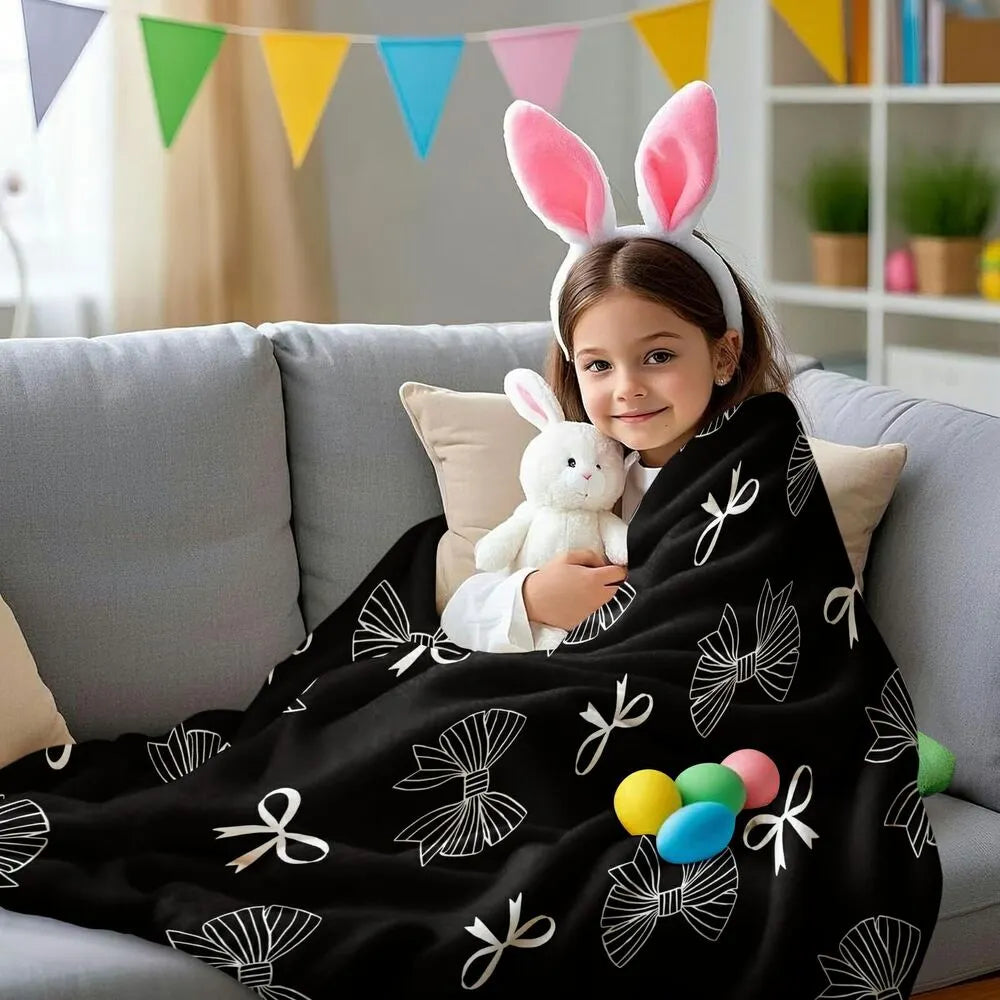 Black & White Bow Pattern Multipurpose Throw Blanket