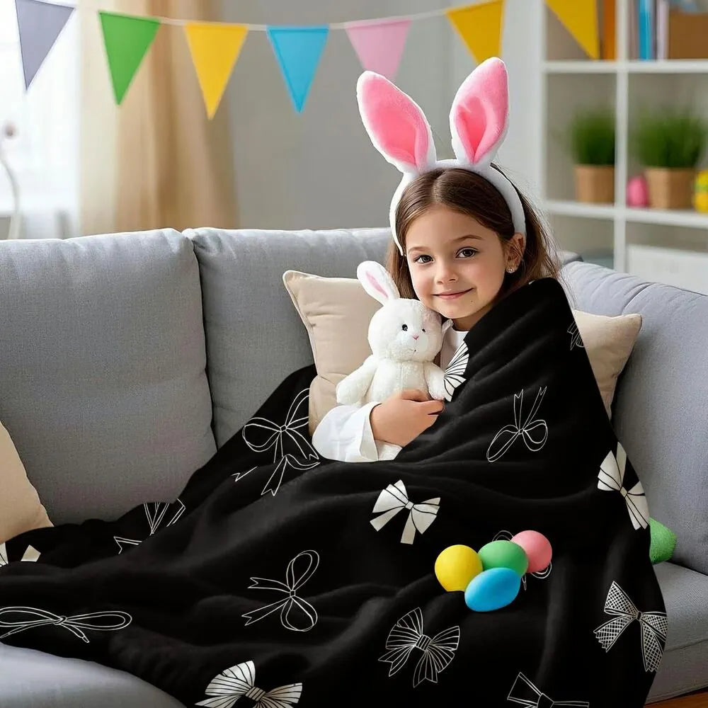 Black & White Bow Pattern Multipurpose Throw Blanket