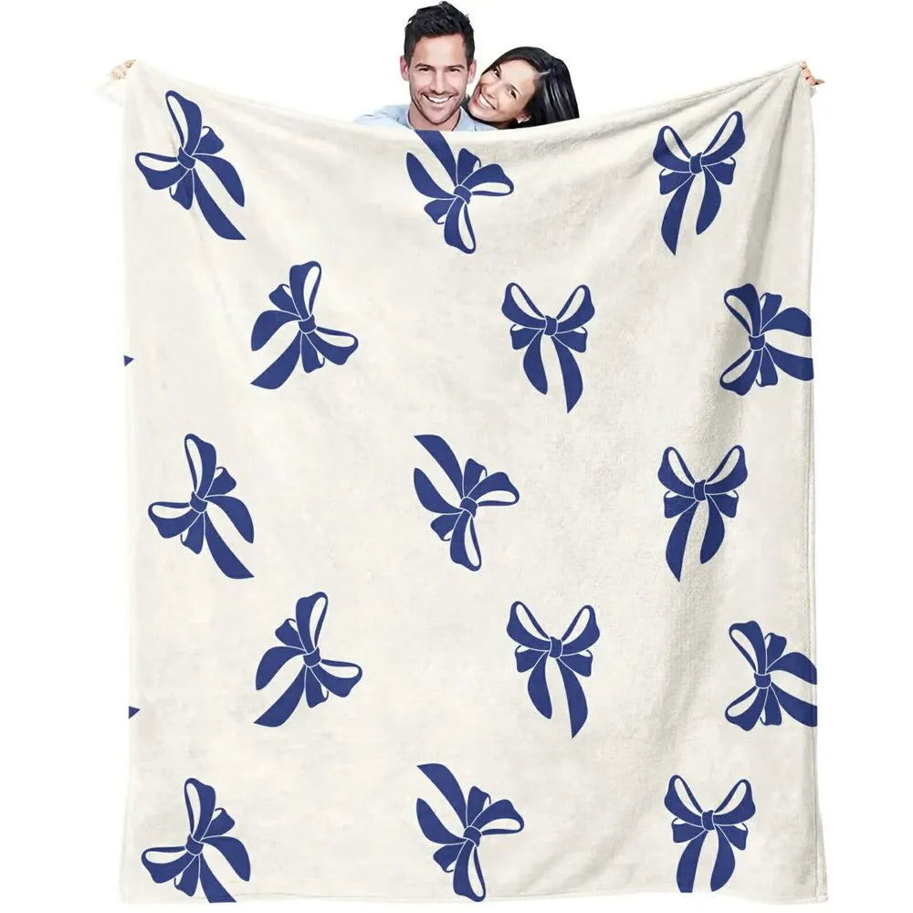 Blue Bow Pattern Multipurpose Throw Blanket
