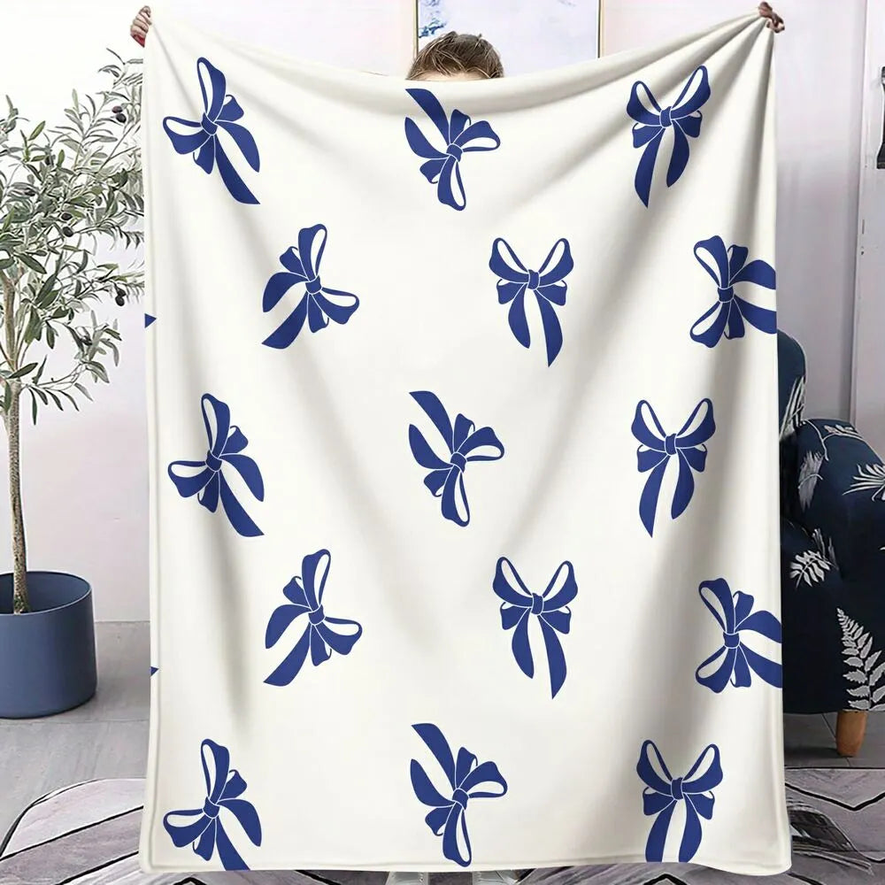 Blue Bow Pattern Multipurpose Throw Blanket