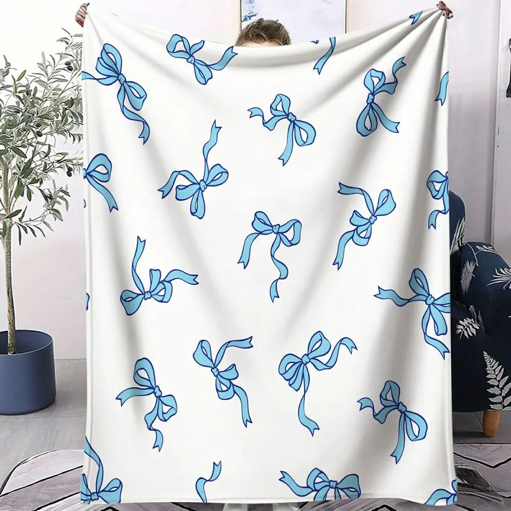 Blue Bow Pattern Multipurpose Throw Blanket