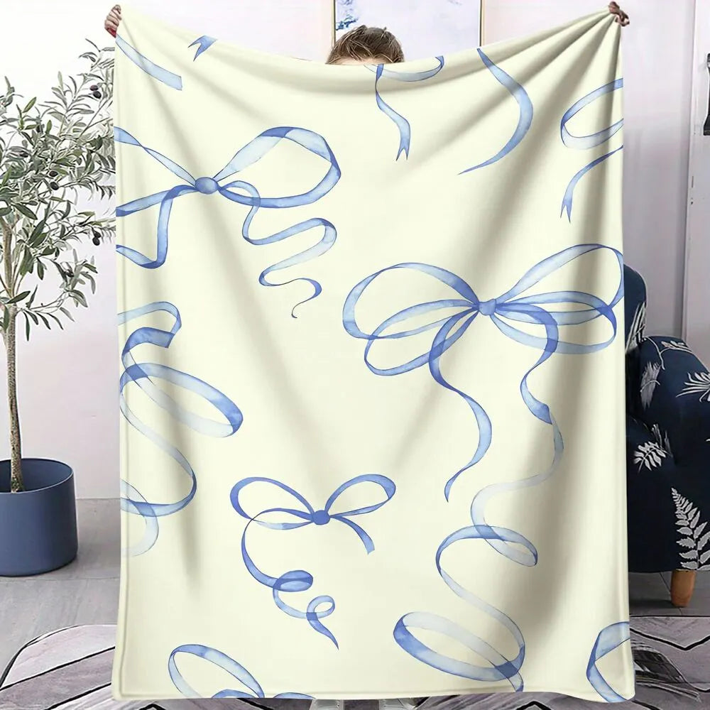 Blue Bow Pattern Multipurpose Throw Blanket