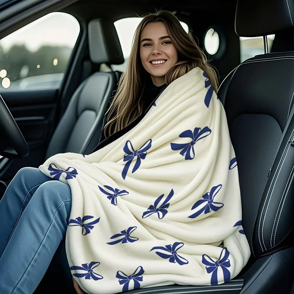 Blue Bow Pattern Multipurpose Throw Blanket