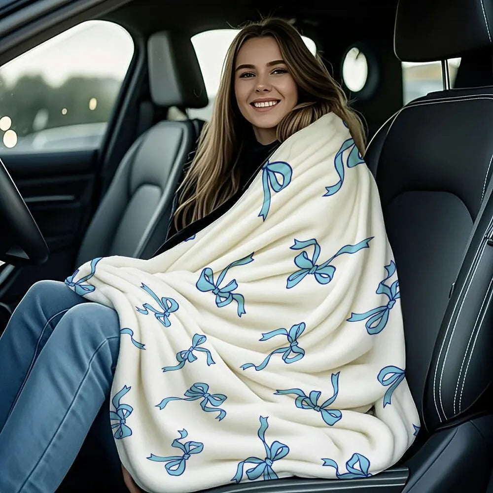 Blue Bow Pattern Multipurpose Throw Blanket