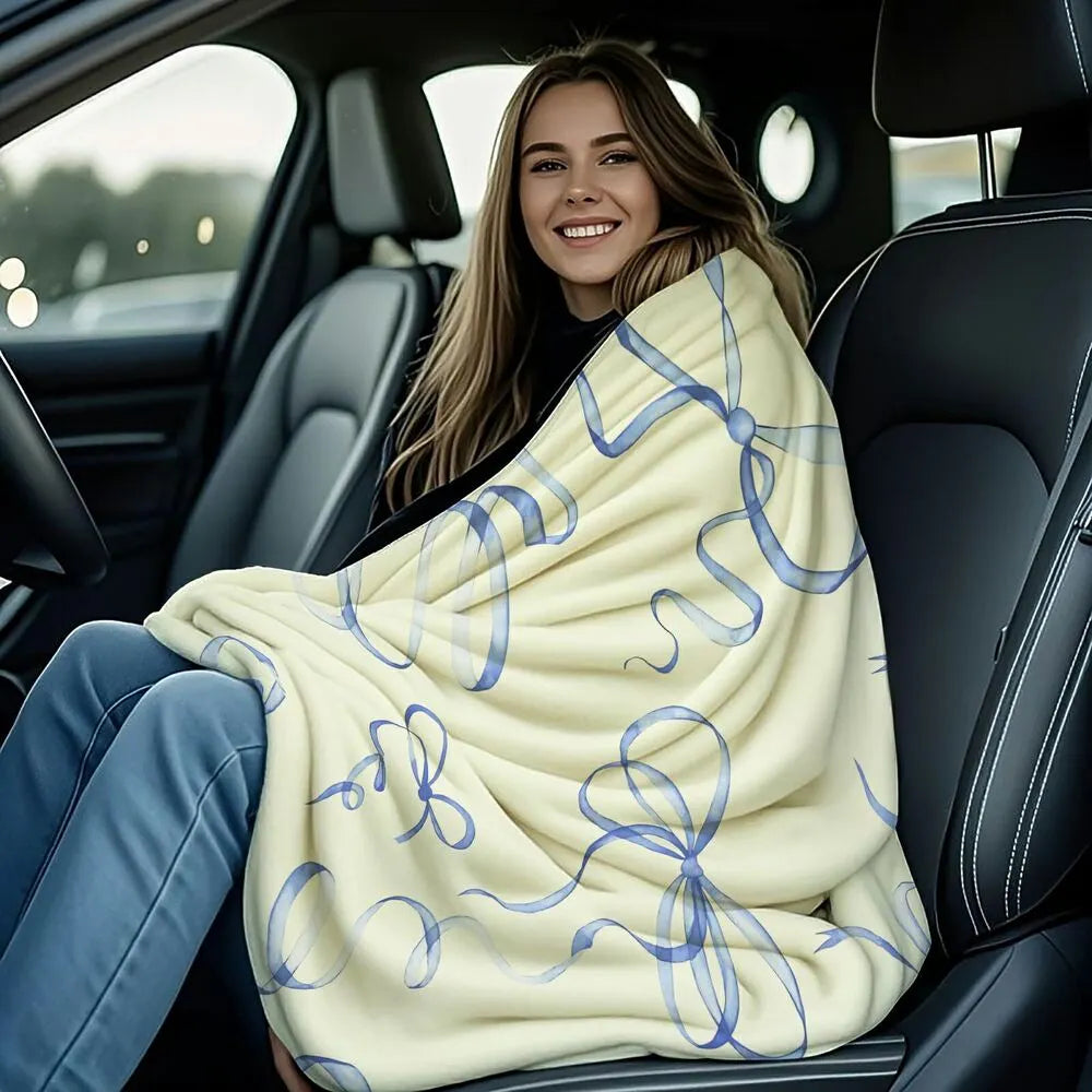 Blue Bow Pattern Multipurpose Throw Blanket