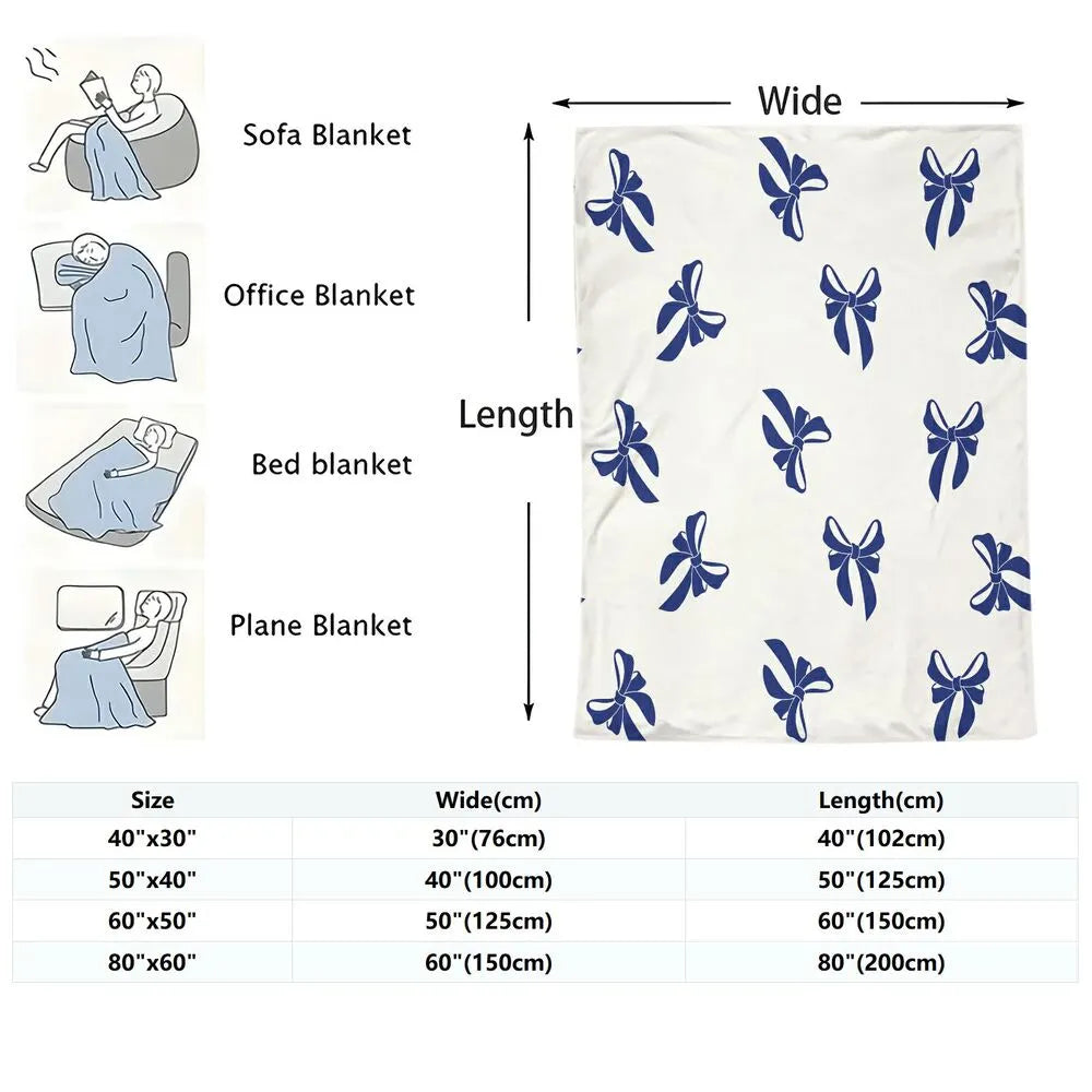 Blue Bow Pattern Multipurpose Throw Blanket
