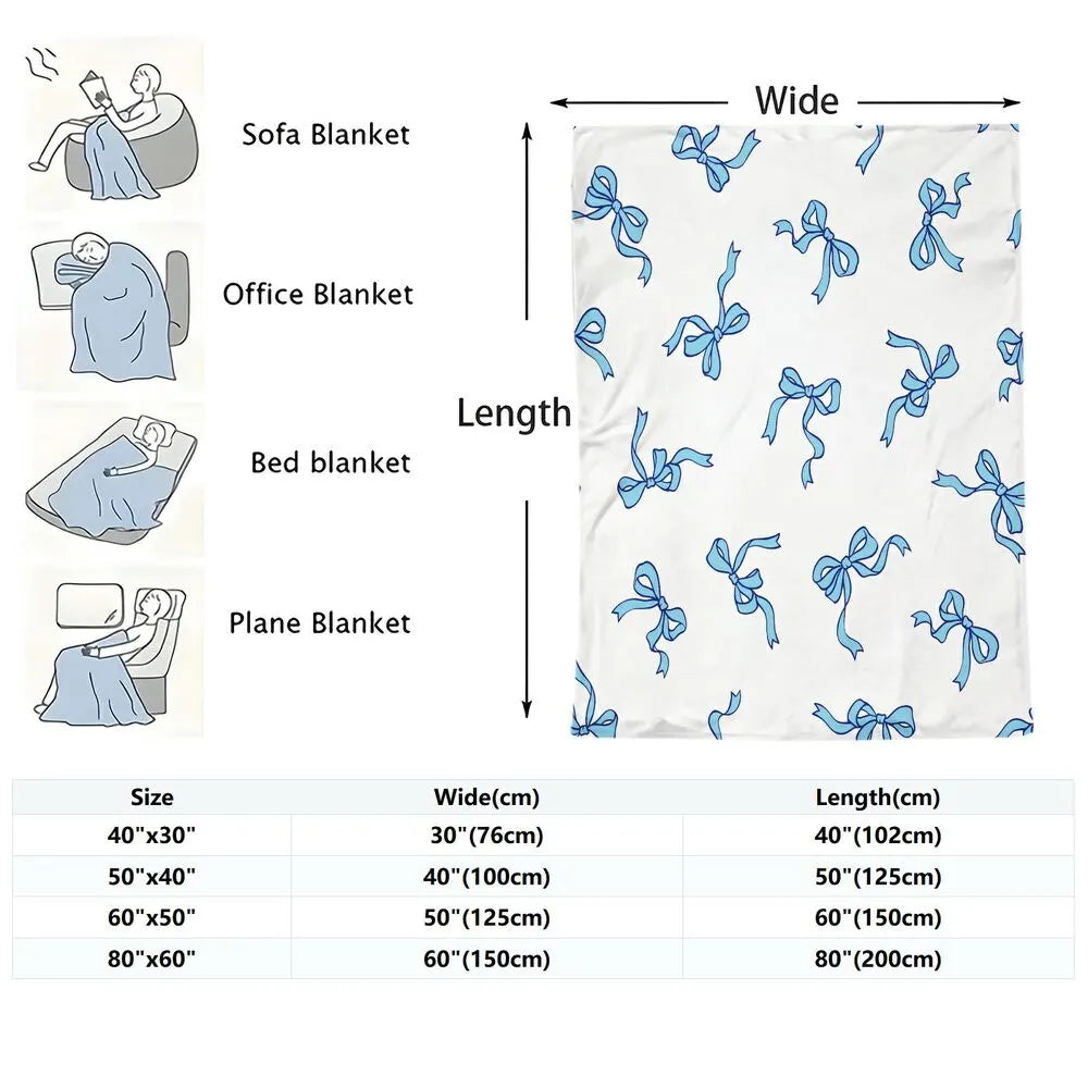 Blue Bow Pattern Multipurpose Throw Blanket
