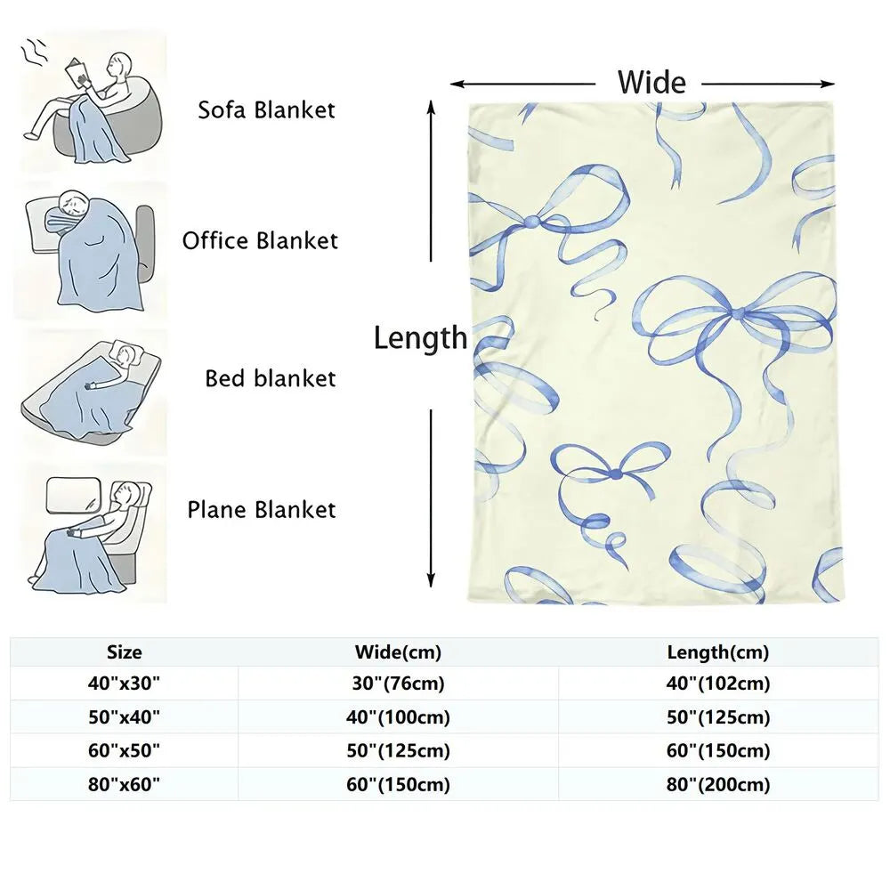 Blue Bow Pattern Multipurpose Throw Blanket