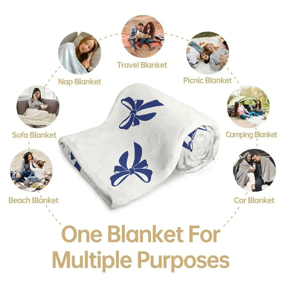 Blue Bow Pattern Multipurpose Throw Blanket
