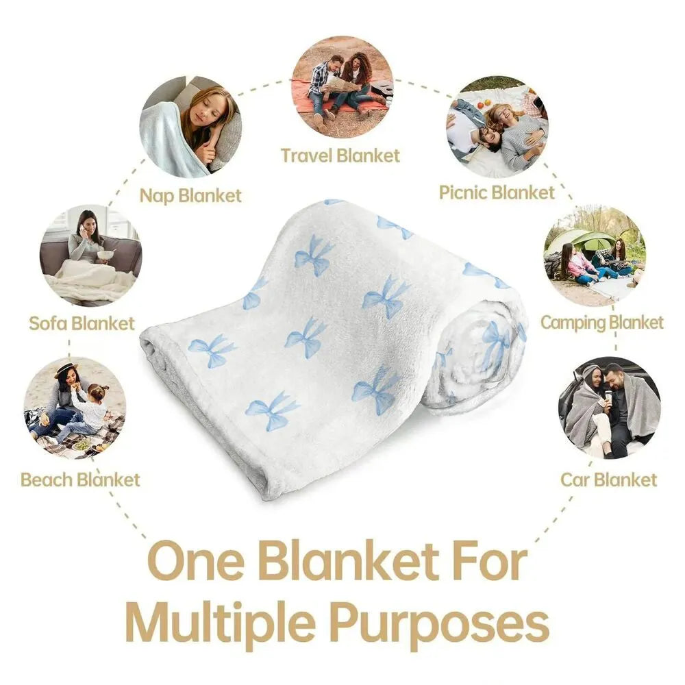 Blue Bow Pattern Multipurpose Throw Blanket