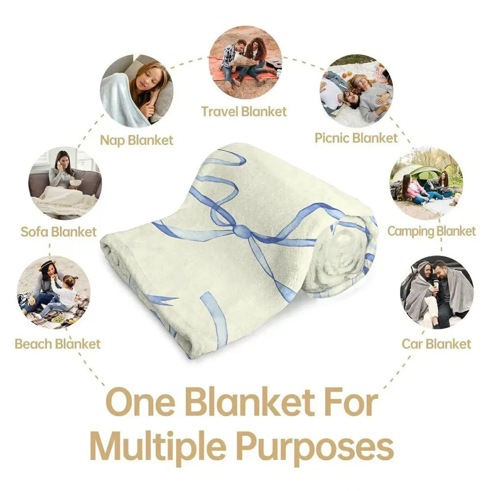 Blue Bow Pattern Multipurpose Throw Blanket