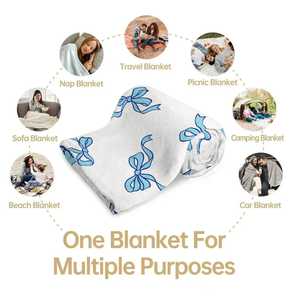 Blue Bow Pattern Multipurpose Throw Blanket