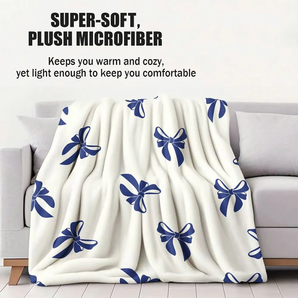Blue Bow Pattern Multipurpose Throw Blanket
