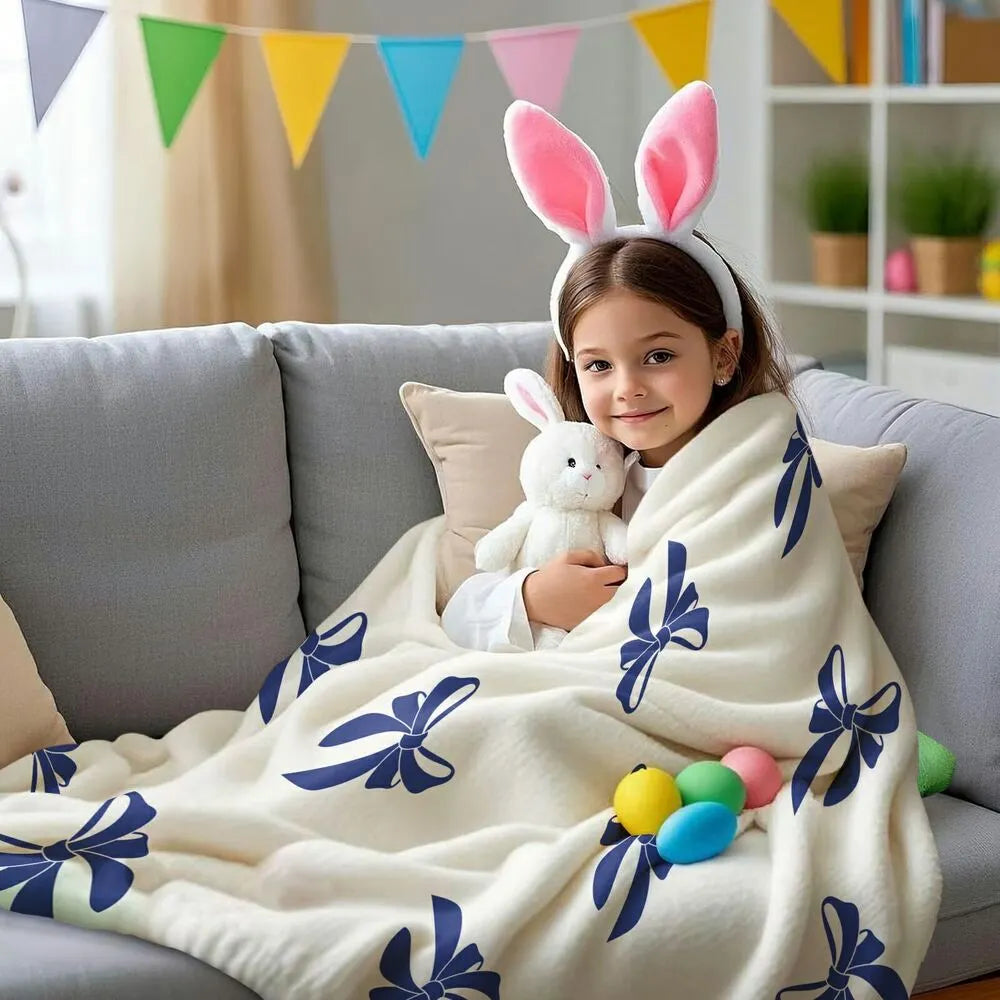 Blue Bow Pattern Multipurpose Throw Blanket