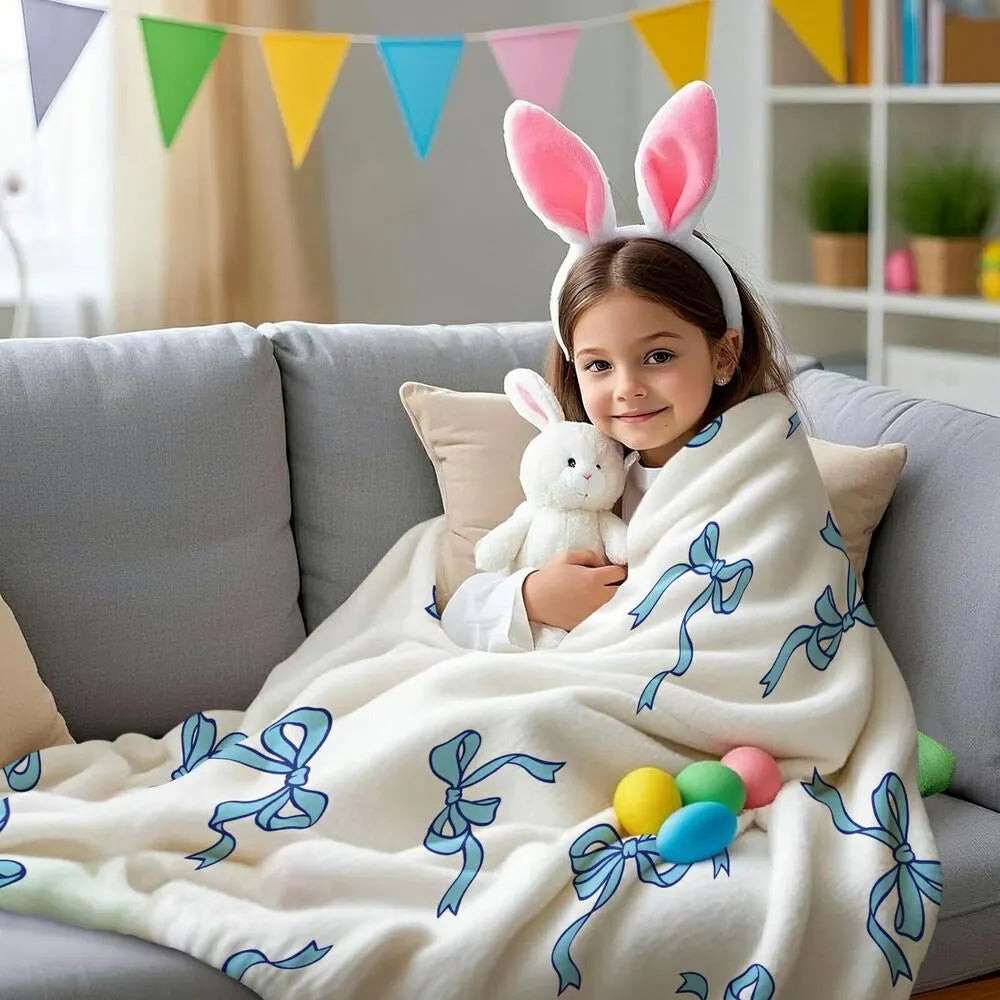 Blue Bow Pattern Multipurpose Throw Blanket