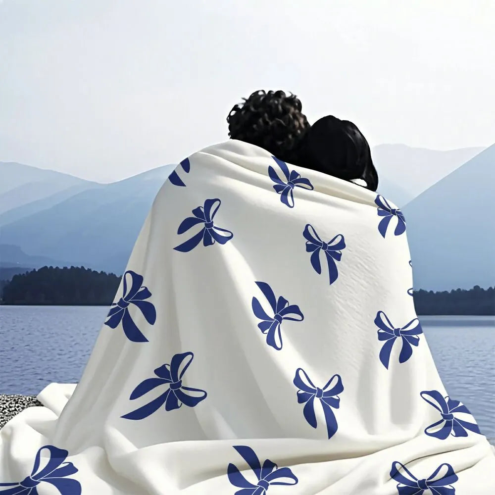 Blue Bow Pattern Multipurpose Throw Blanket