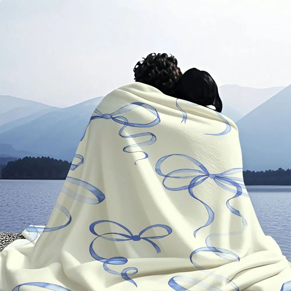 Blue Bow Pattern Multipurpose Throw Blanket