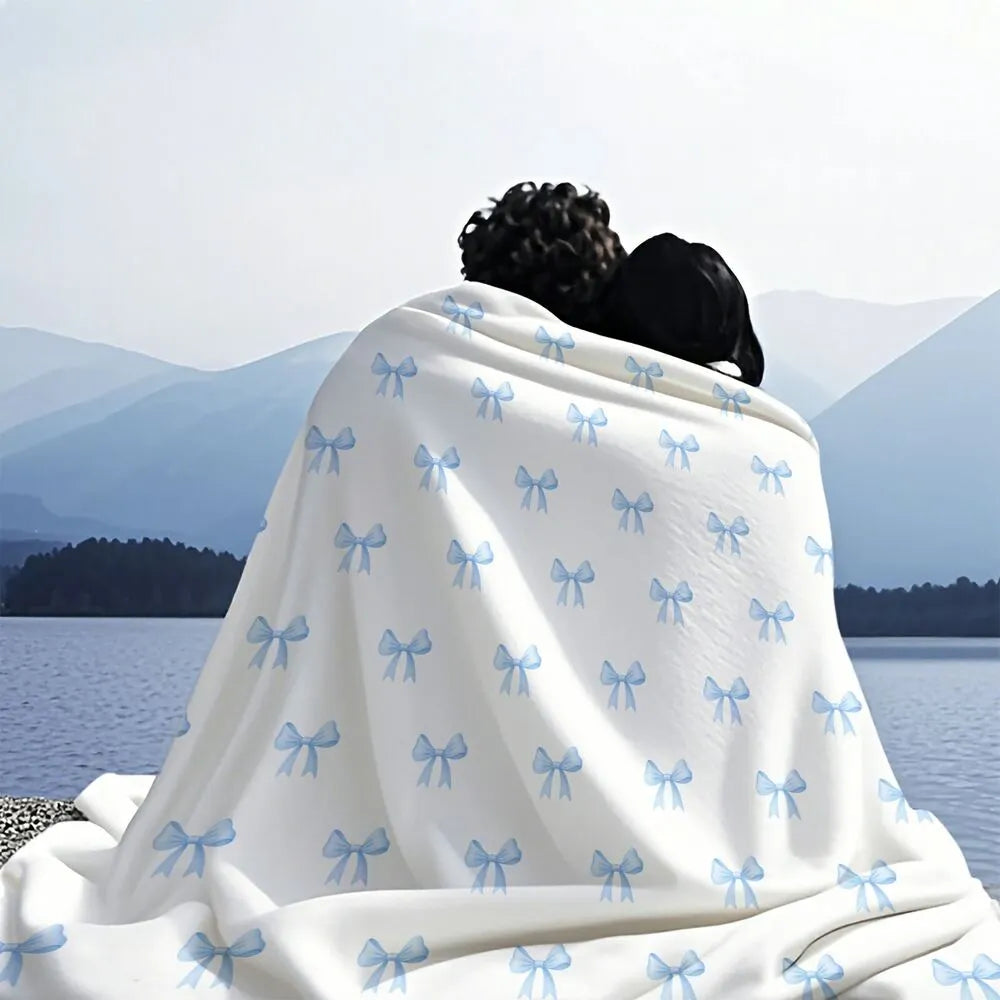 Blue Bow Pattern Multipurpose Throw Blanket