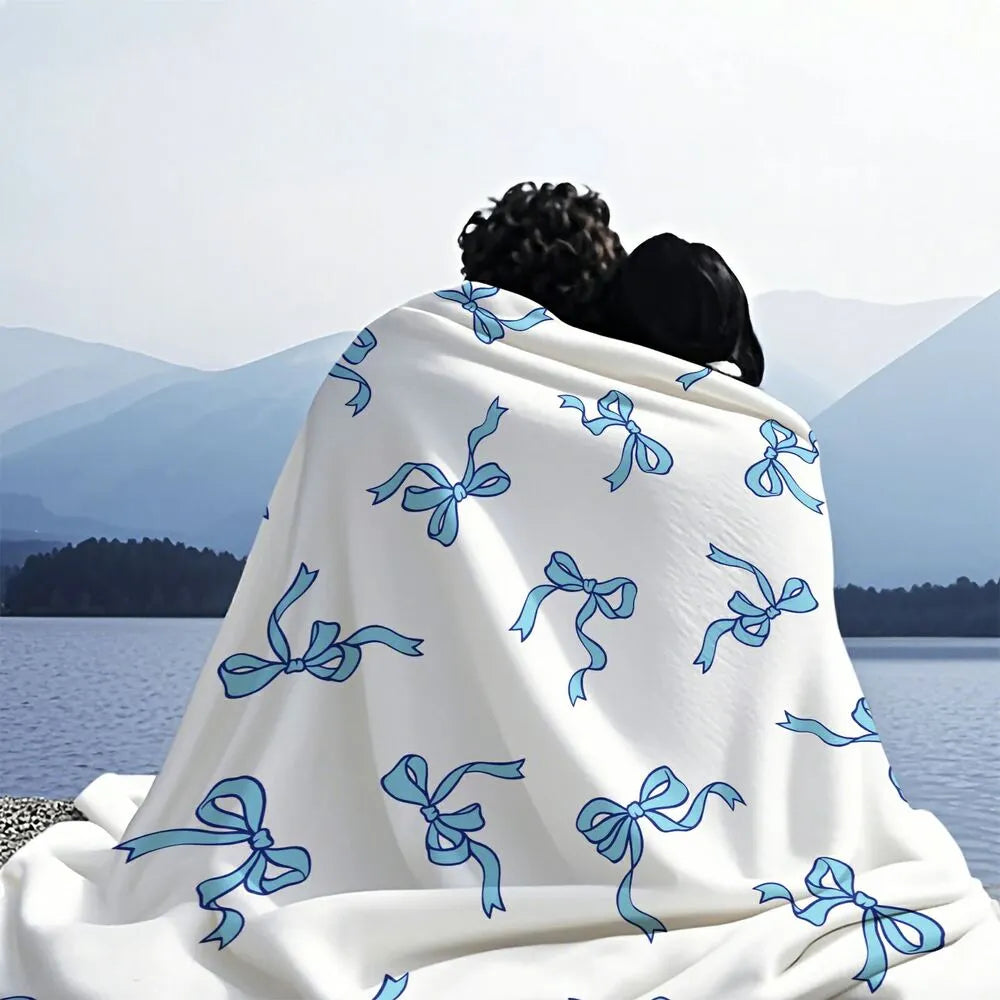 Blue Bow Pattern Multipurpose Throw Blanket