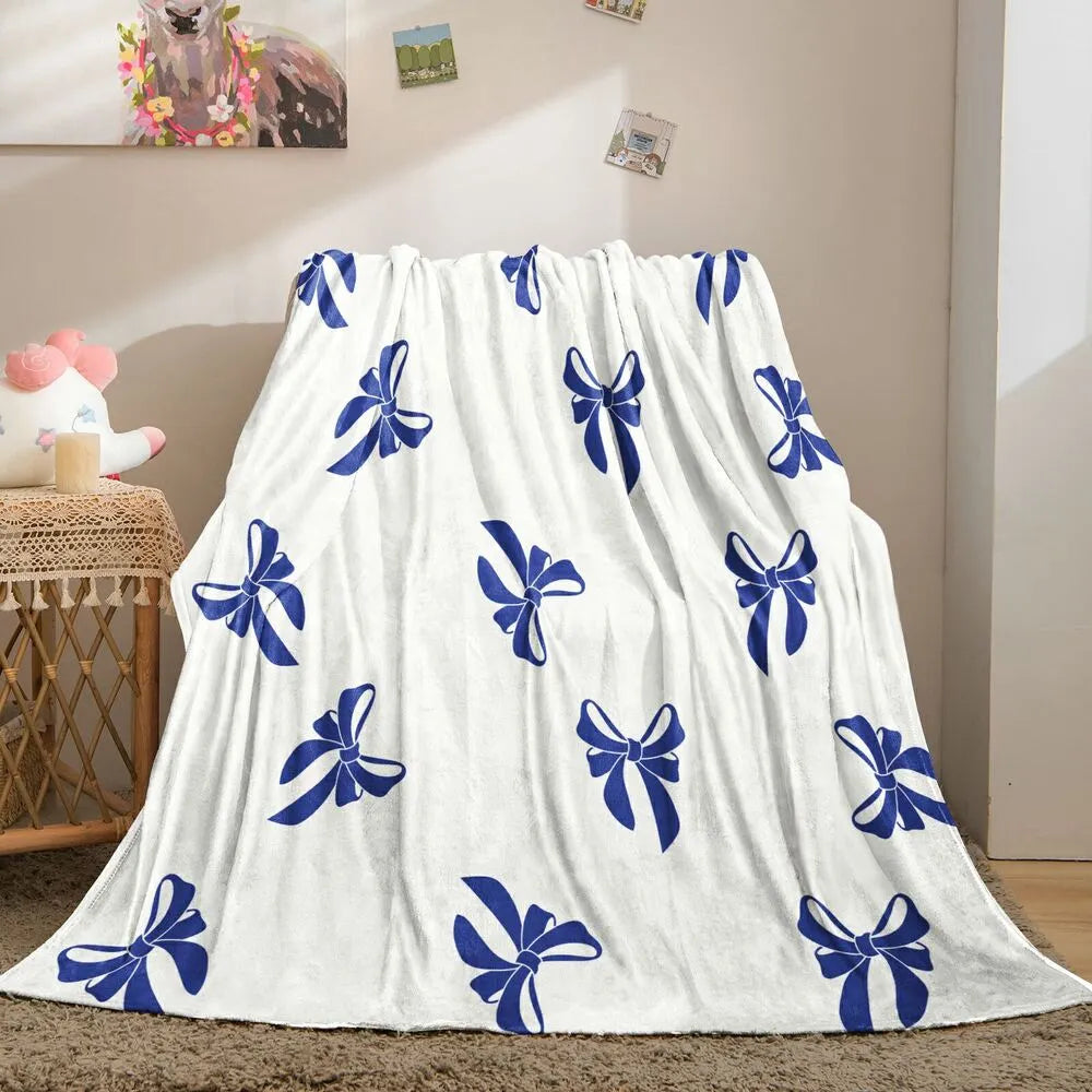 Blue Bow Pattern Multipurpose Throw Blanket