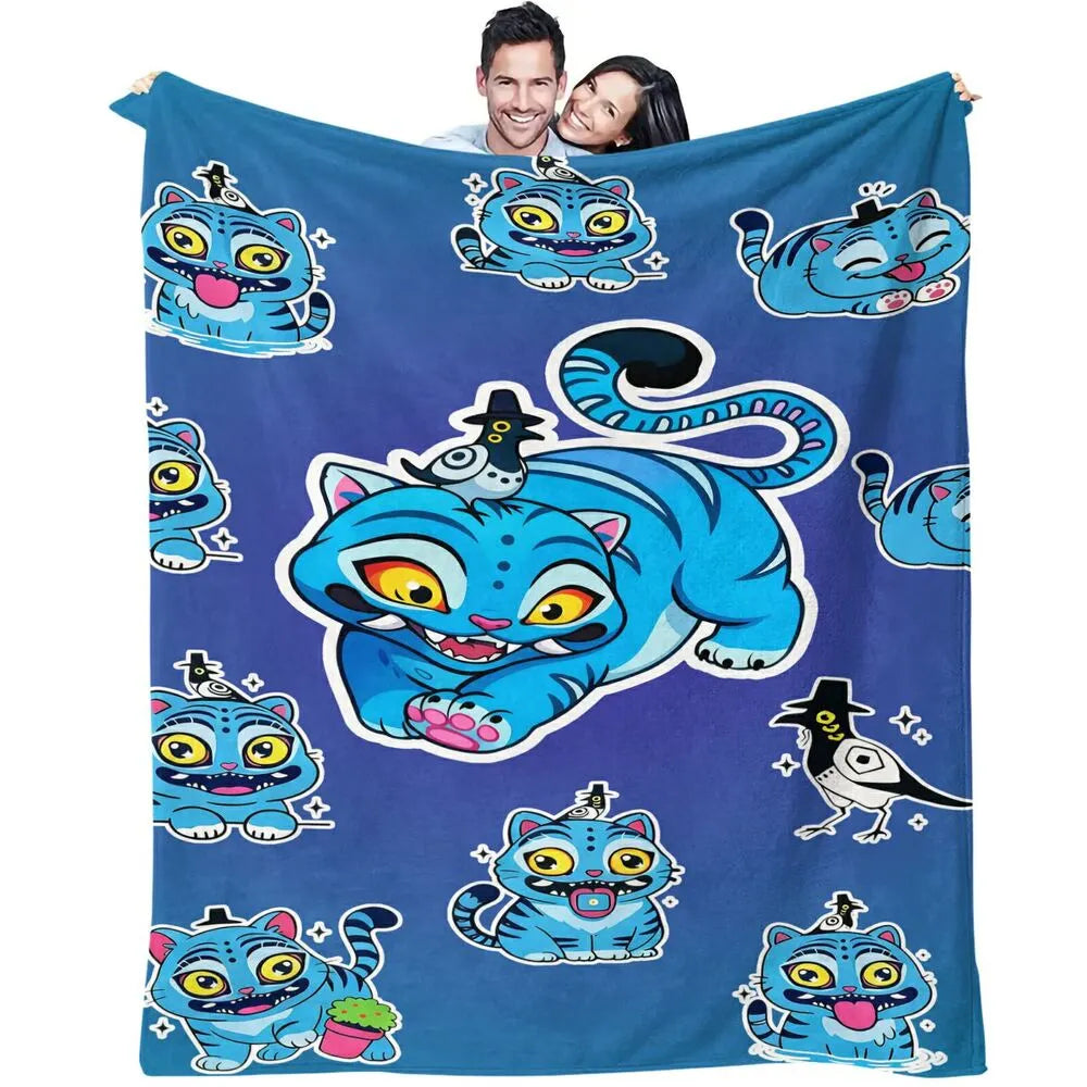 K-POP Demon Hunters Blue Cartoon Cat Multipurpose Throw Blanket