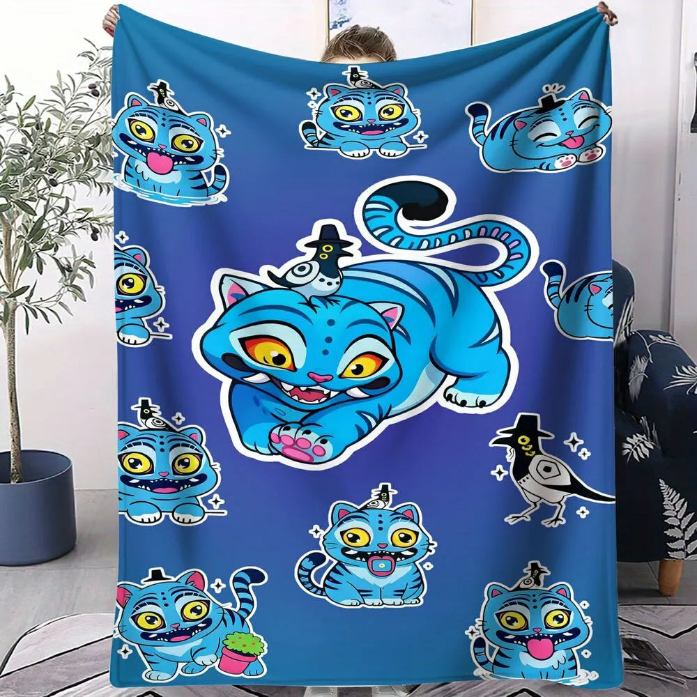 K-POP Demon Hunters Blue Cartoon Cat Multipurpose Throw Blanket