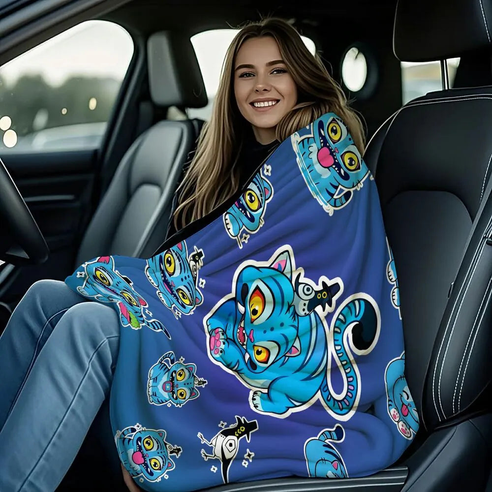K-POP Demon Hunters Blue Cartoon Cat Multipurpose Throw Blanket