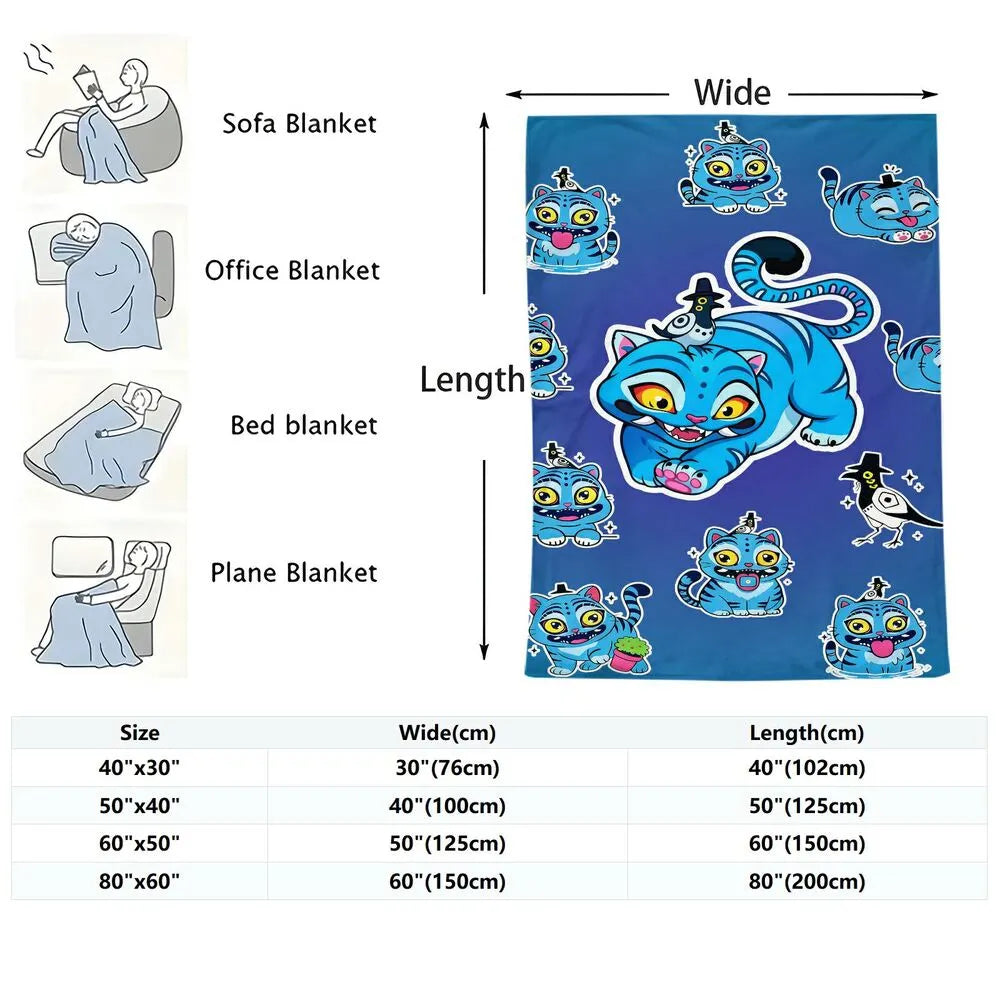 K-POP Demon Hunters Blue Cartoon Cat Multipurpose Throw Blanket