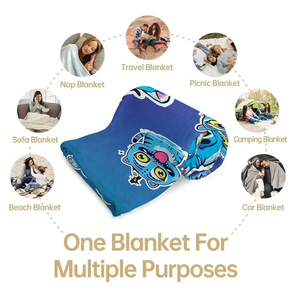 K-POP Demon Hunters Blue Cartoon Cat Multipurpose Throw Blanket