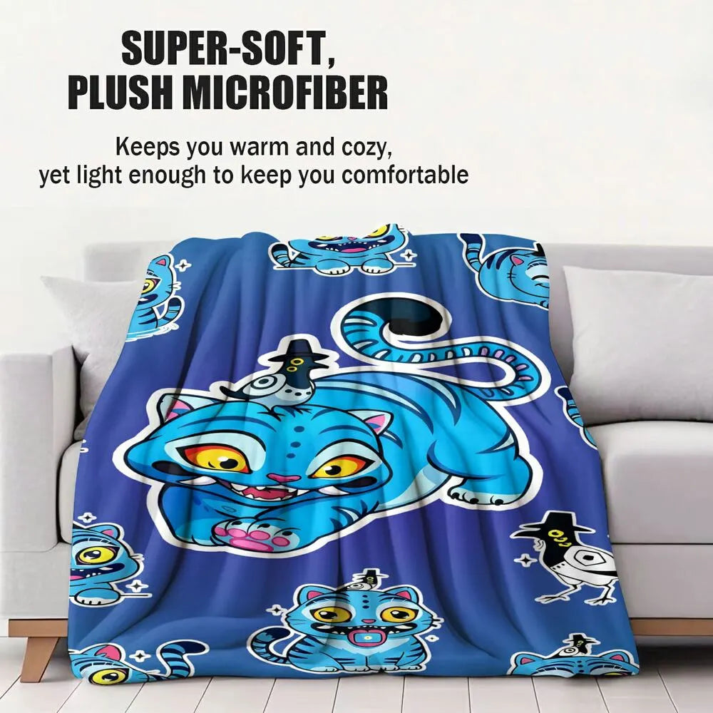 K-POP Demon Hunters Blue Cartoon Cat Multipurpose Throw Blanket