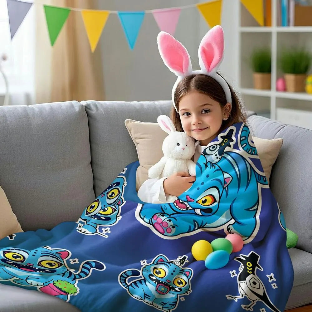 K-POP Demon Hunters Blue Cartoon Cat Multipurpose Throw Blanket