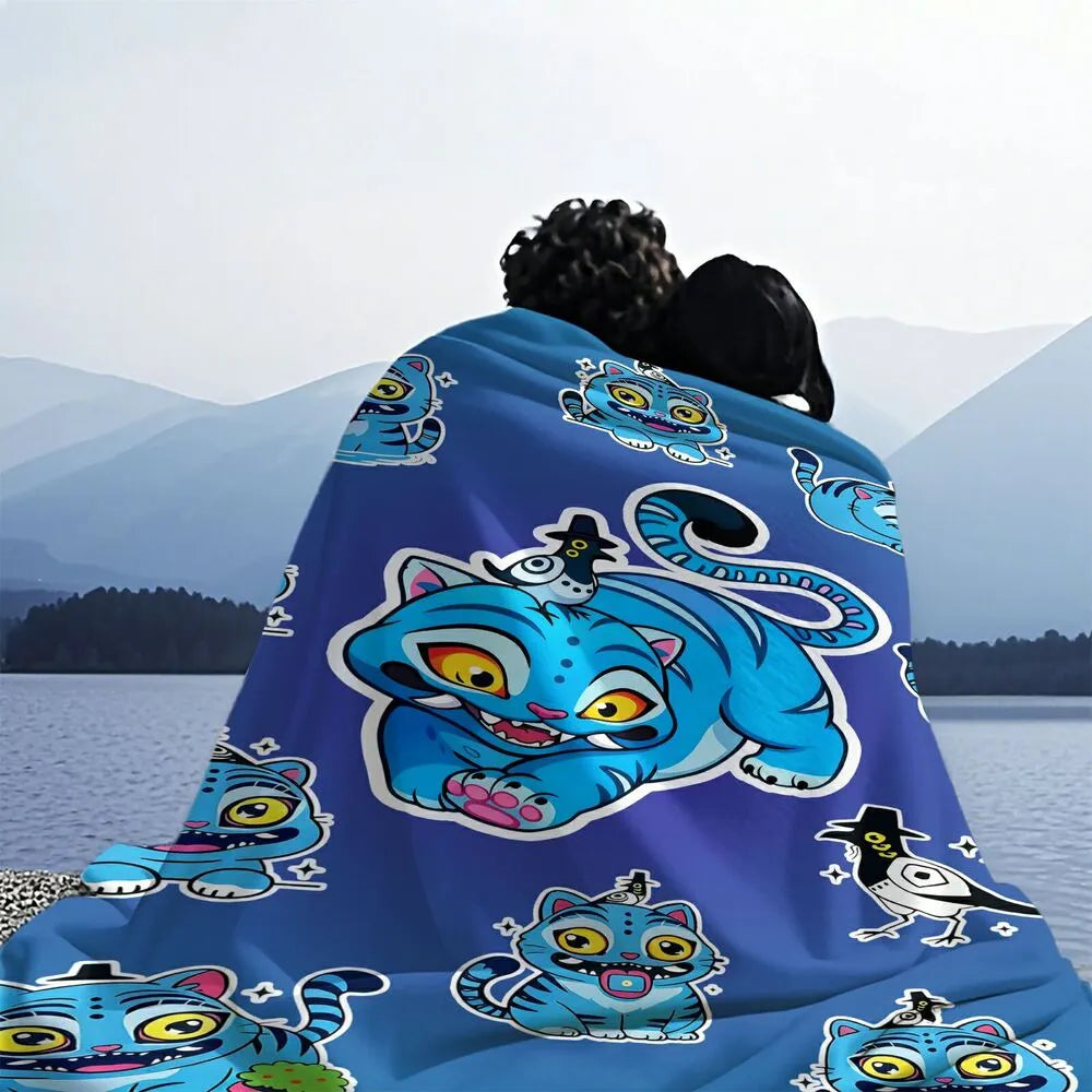 K-POP Demon Hunters Blue Cartoon Cat Multipurpose Throw Blanket